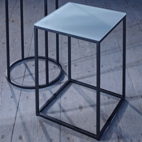 White Glass and Black Metal Contemporary Rectangular Coffee Table