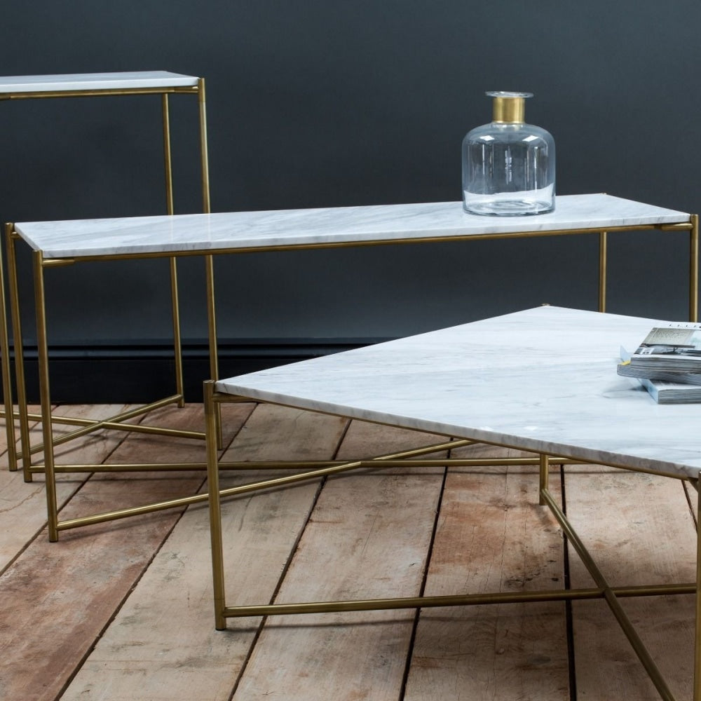 Weathered Oak Large Console Table with Brass Cross Base
