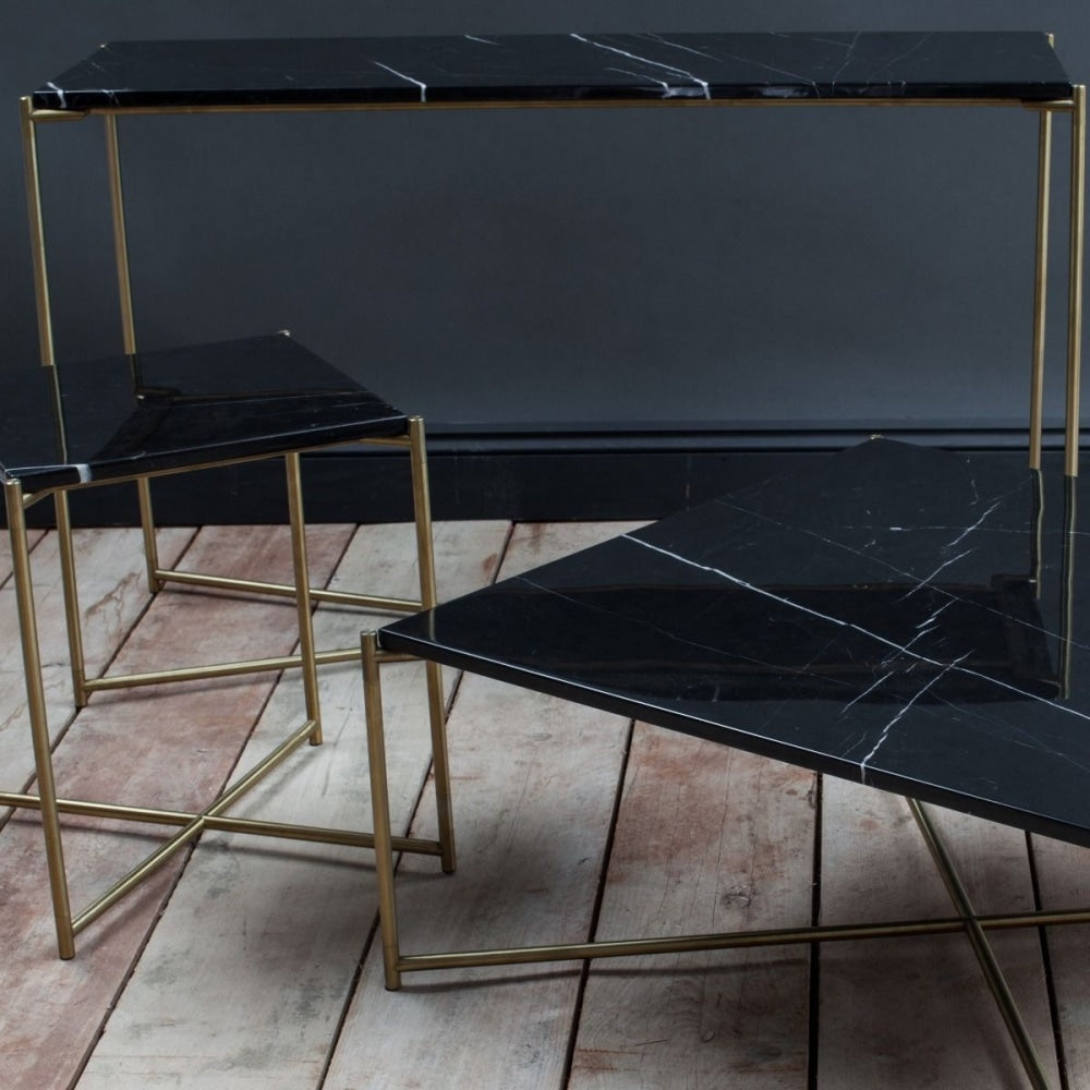 Weathered Oak Large Console Table with Brass Cross Base