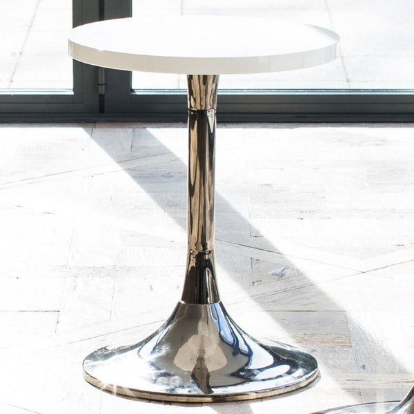 Pedestal Side Table White Gloss and Smoked Chrome