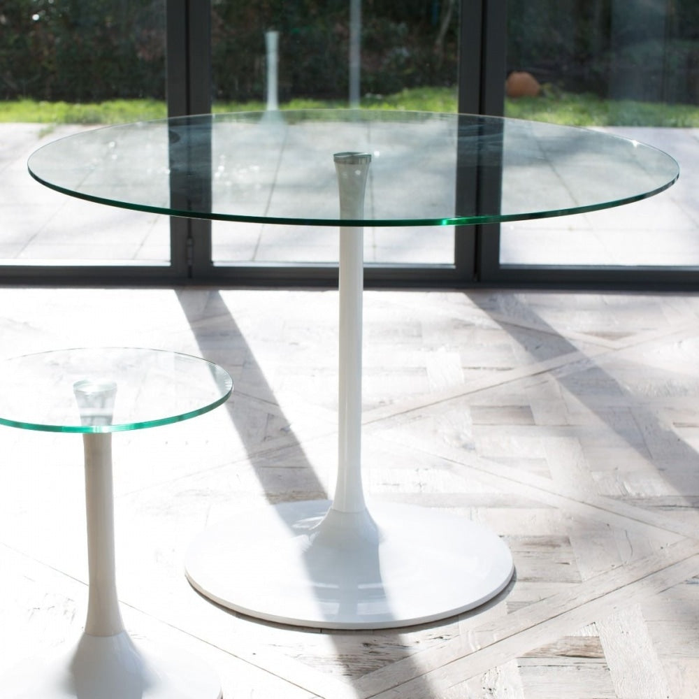 Pedestal Medium Dining Table Clear Glass and White