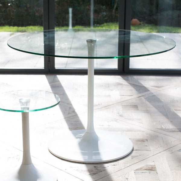 Pedestal Medium Dining Table Clear Glass and White