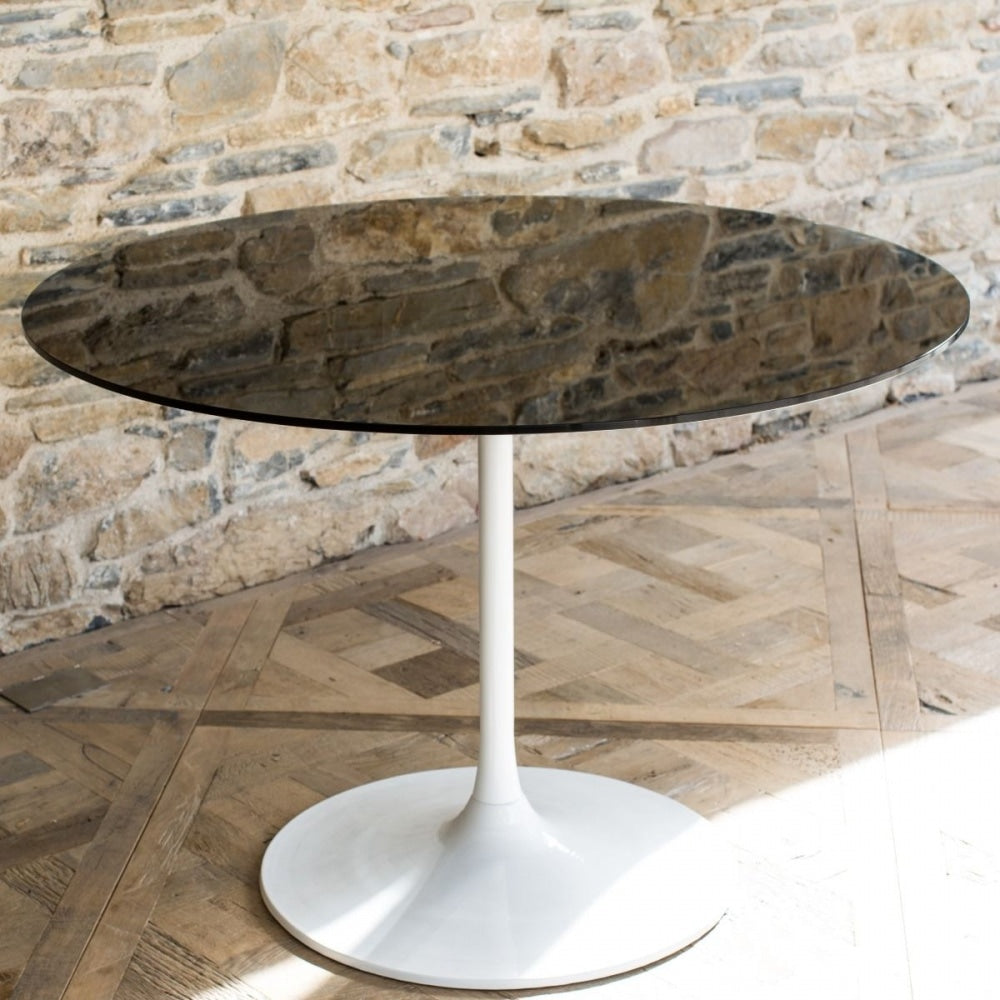 Pedestal Large Dining Table Clear Glass and Smoked Chrome