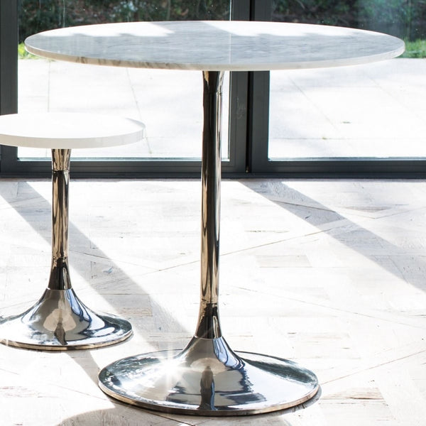 Pedestal Side Table White Marble and Smoked Chrome