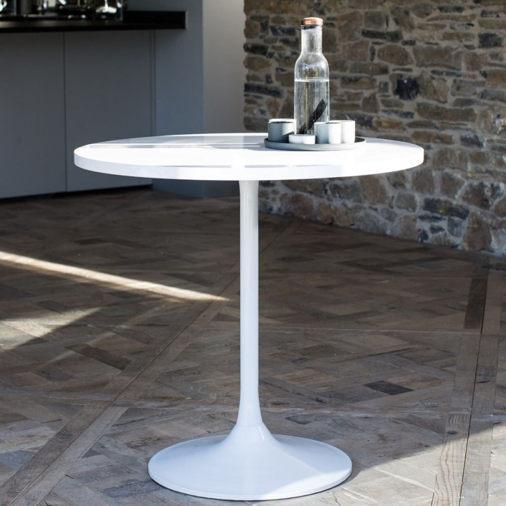 Pedestal Medium Dining Table Black Glass and White