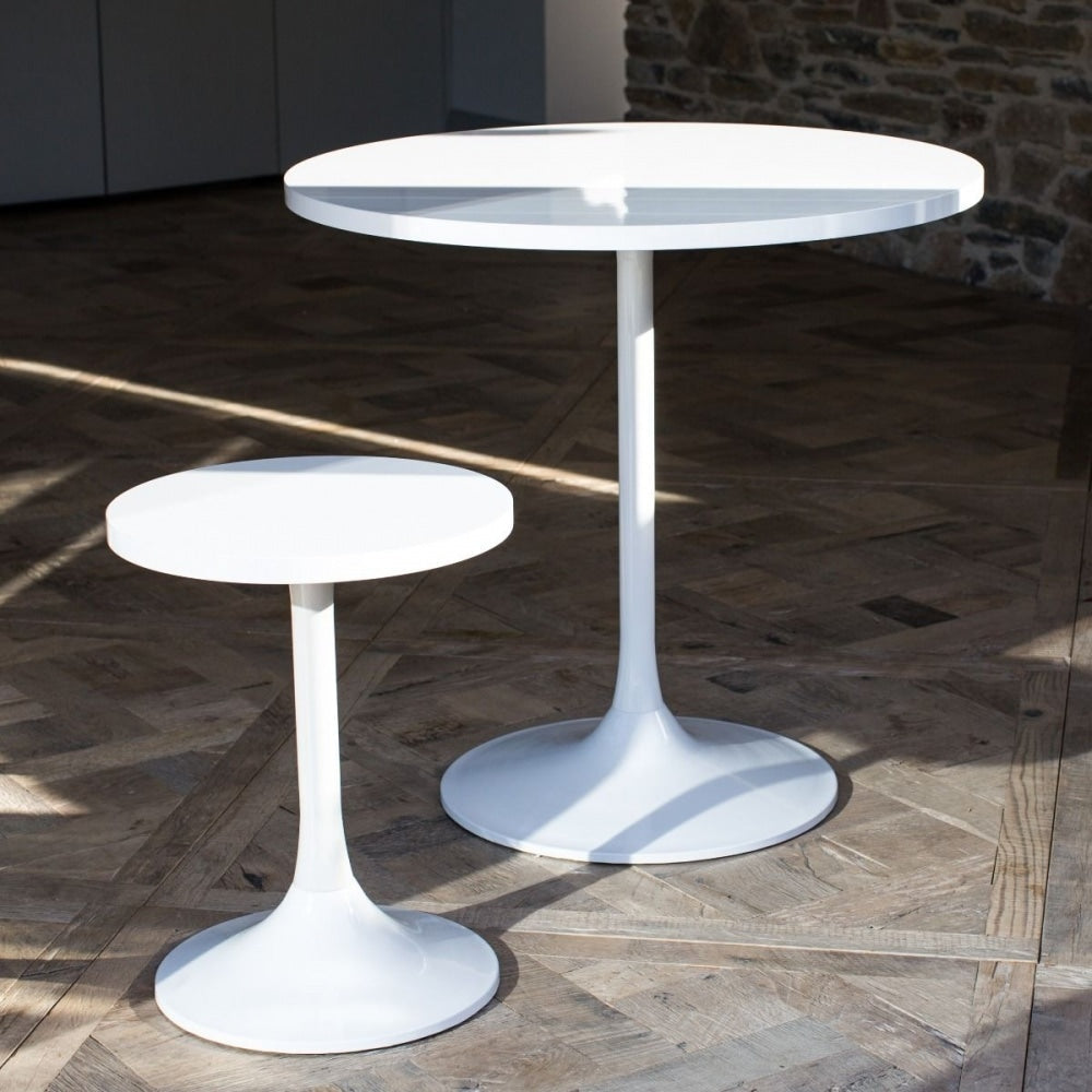 Pedestal Medium Dining Table Black Glass and White