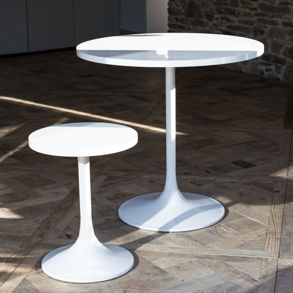 Pedestal Medium Dining Table Black Glass and White