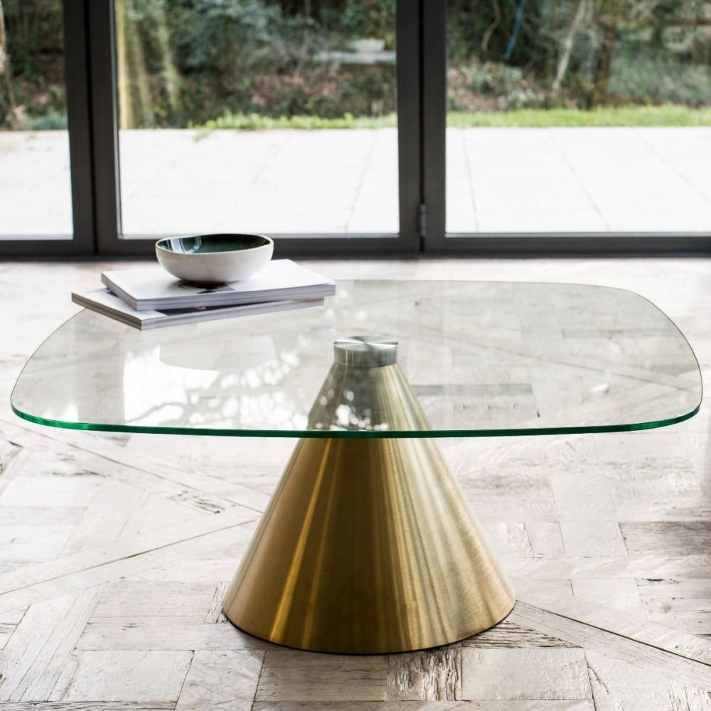 Large Round Marble Coffee Table with Conical Brass Base