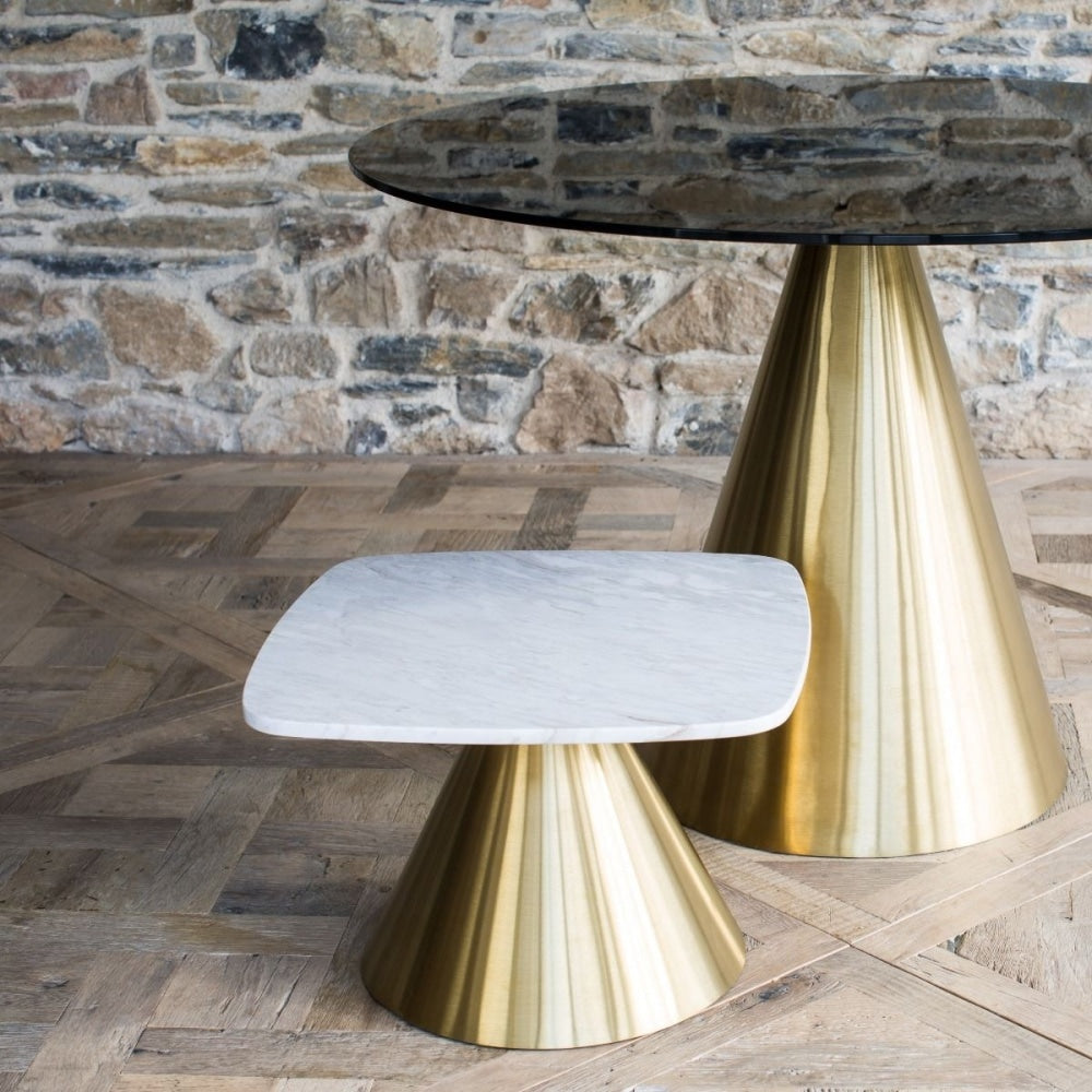 Round Marble Side Table with Conical Brass Base