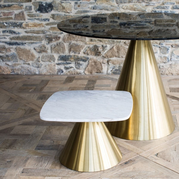 Round Marble Side Table with Conical Brass Base