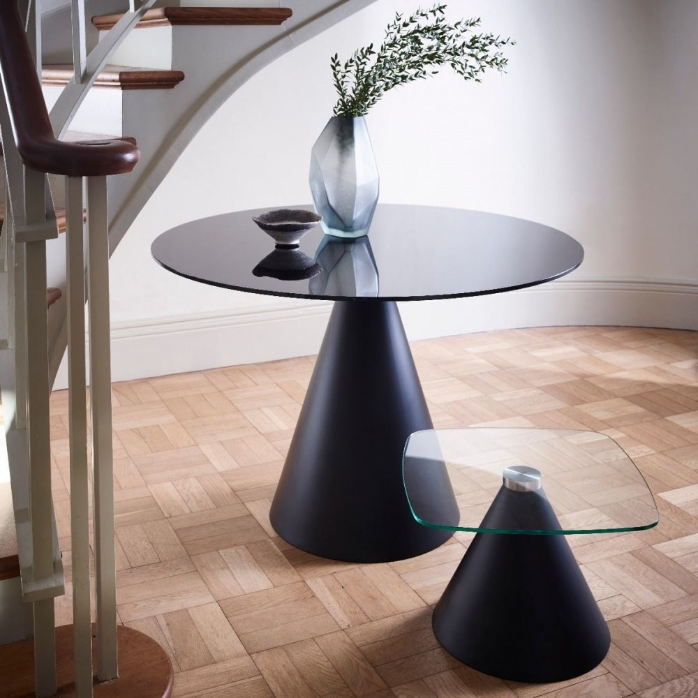 Square Clear Glass Side Table with Conical Brass Base