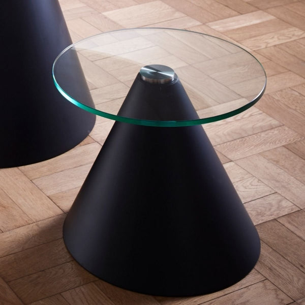 Round Clear Glass Side Table with Conical Brass Base