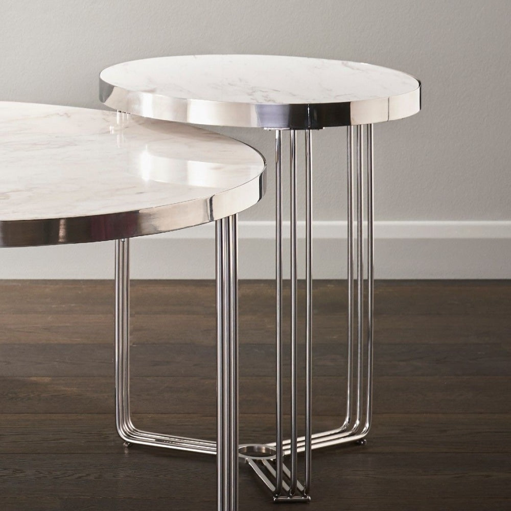 Deco - Small Circular Side Table With Various Stone Tops and Frame Colour Options