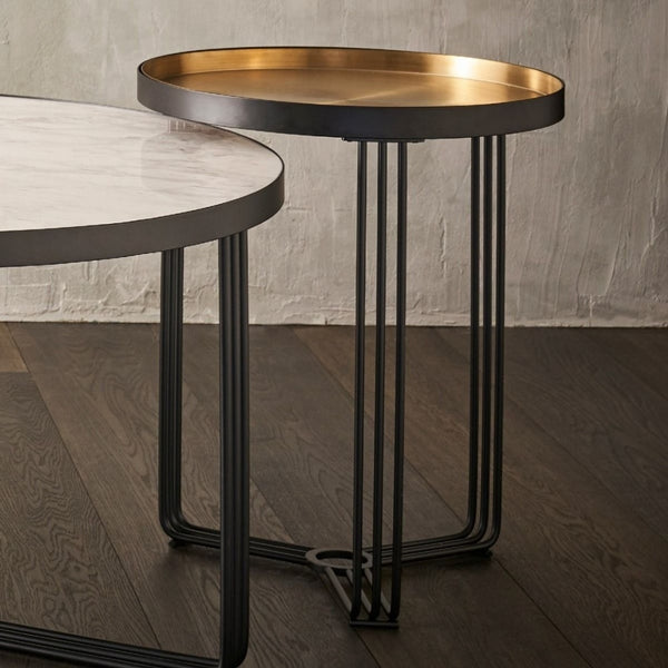 Deco - Small Circular Side Table With Brushed Brass Recessed Tray and Frame Colour Options