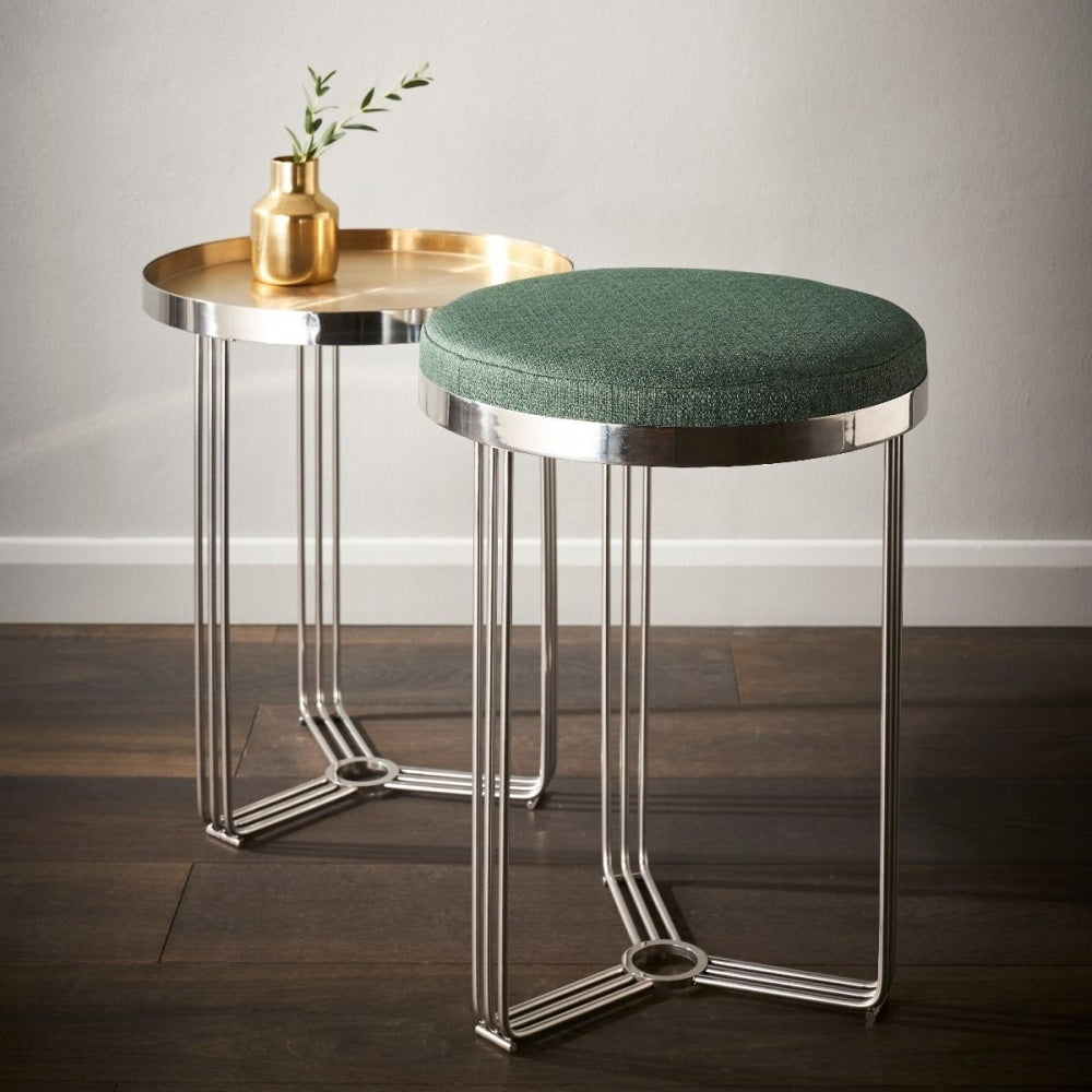 Deco - Small Circular Side Table With Brushed Brass Recessed Tray and Frame Colour Options