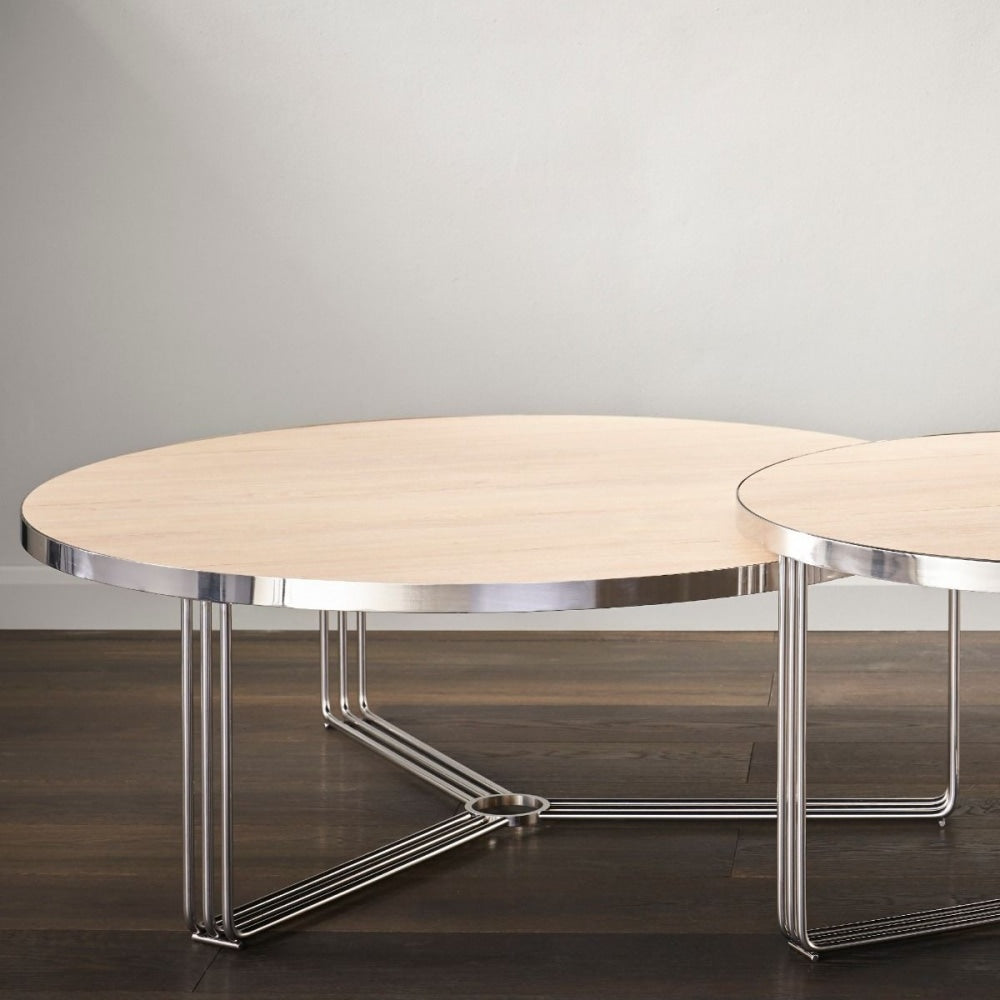 Deco - Large Circular Coffee Table With Various Wooden Tops and Frame Colour Options