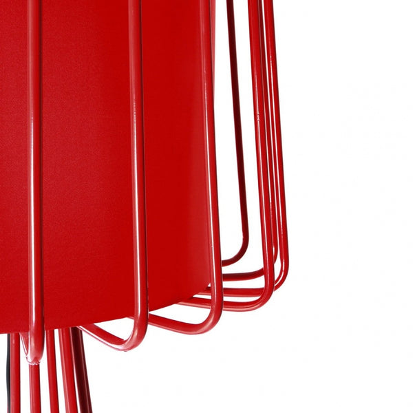 Red Metal Cage Style Floor Standing Lamp with Circular Shade