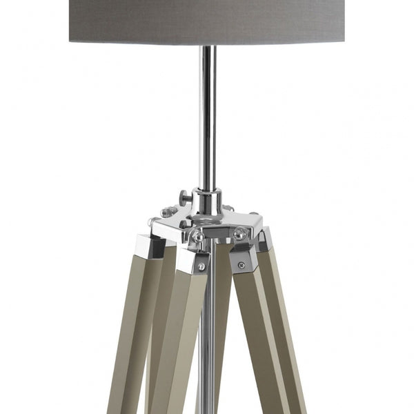 Grey Wood and Chrome Tripod Floor Standing Lamp