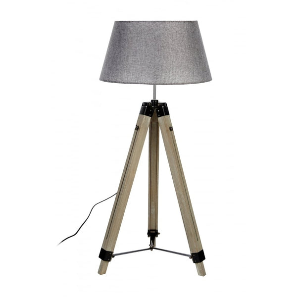 Grey Wood and Chrome Tripod Floor Standing Lamp