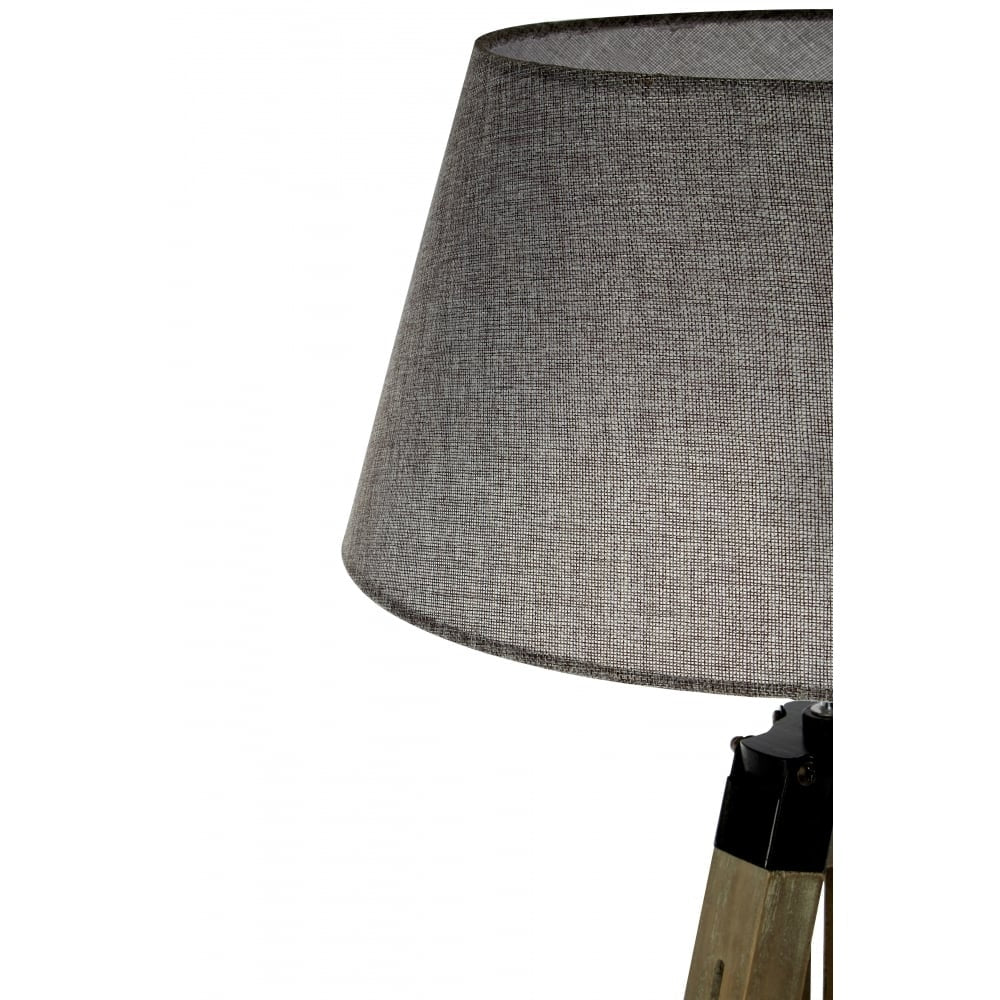 Grey Wood and Chrome Tripod Floor Standing Lamp