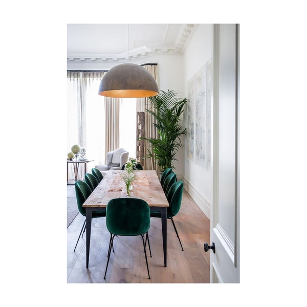 Luxurious Dark Green Velvet Dining Chair with Black Metal Legs