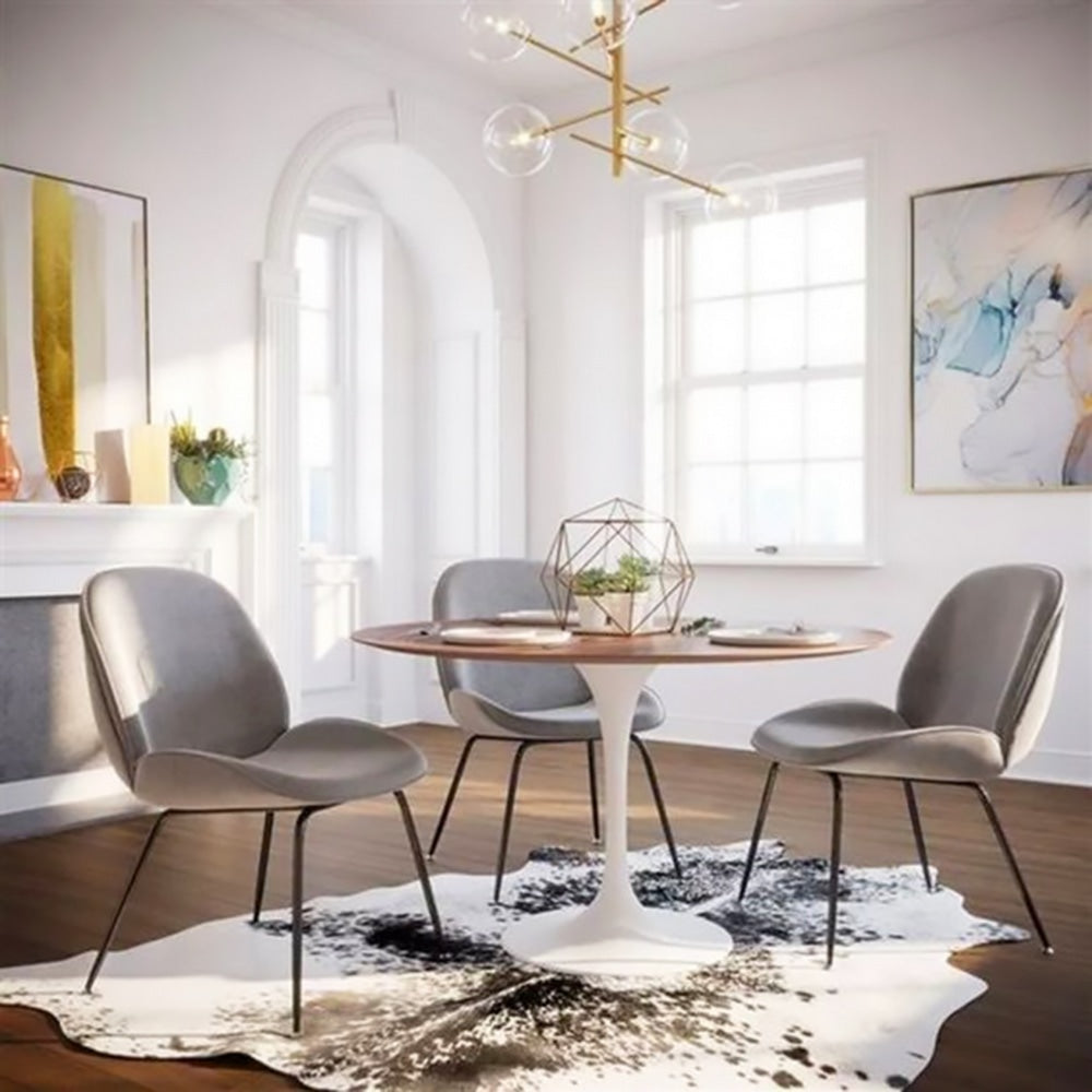 Luxurious Light Grey Velvet Dining Chair with Black Metal Legs