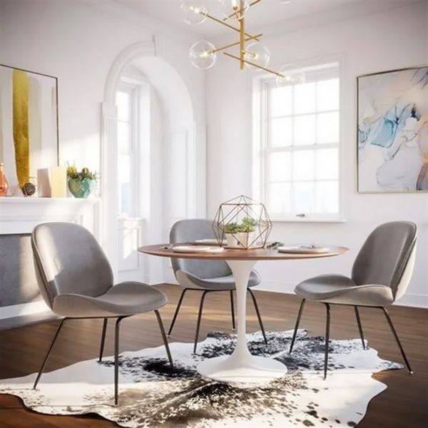 Luxurious Light Grey Velvet Dining Chair with Black Metal Legs