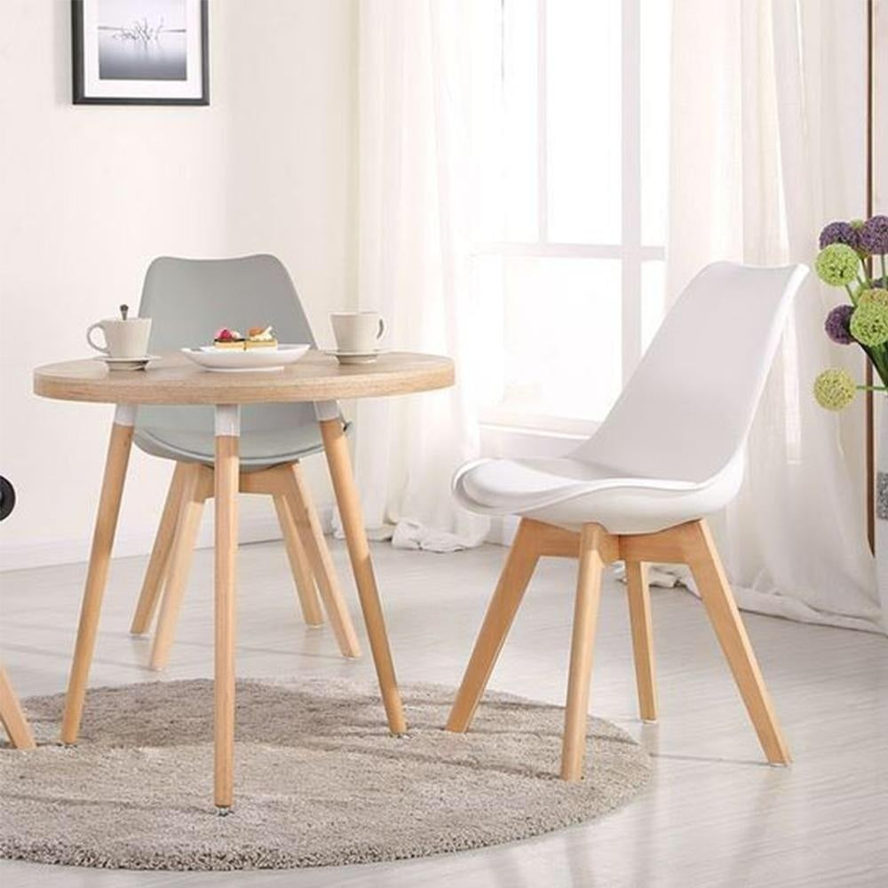 Soho White Plastic Dining Chair with Squared Light Wood Legs