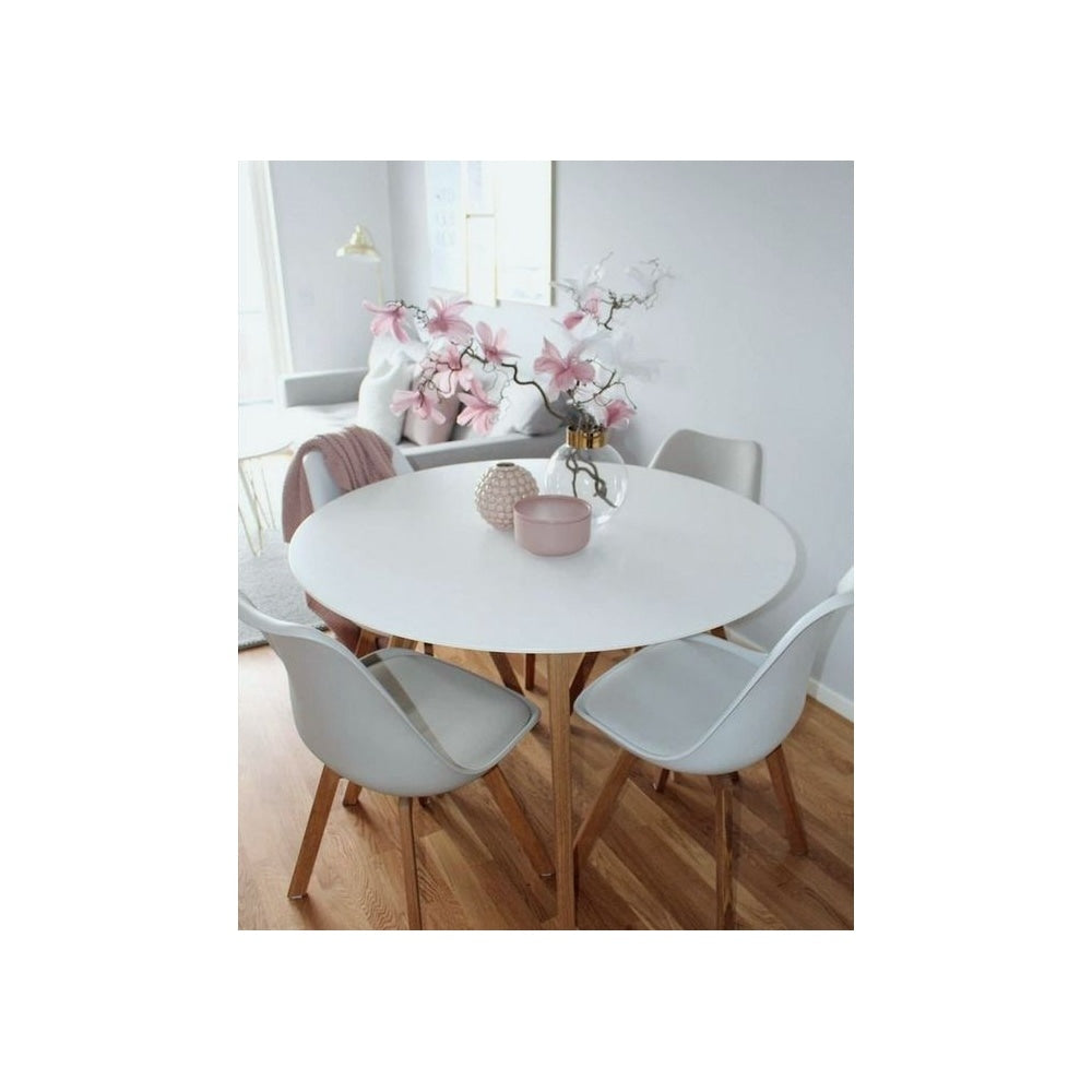 Soho White Plastic Dining Chair with Squared Light Wood Legs