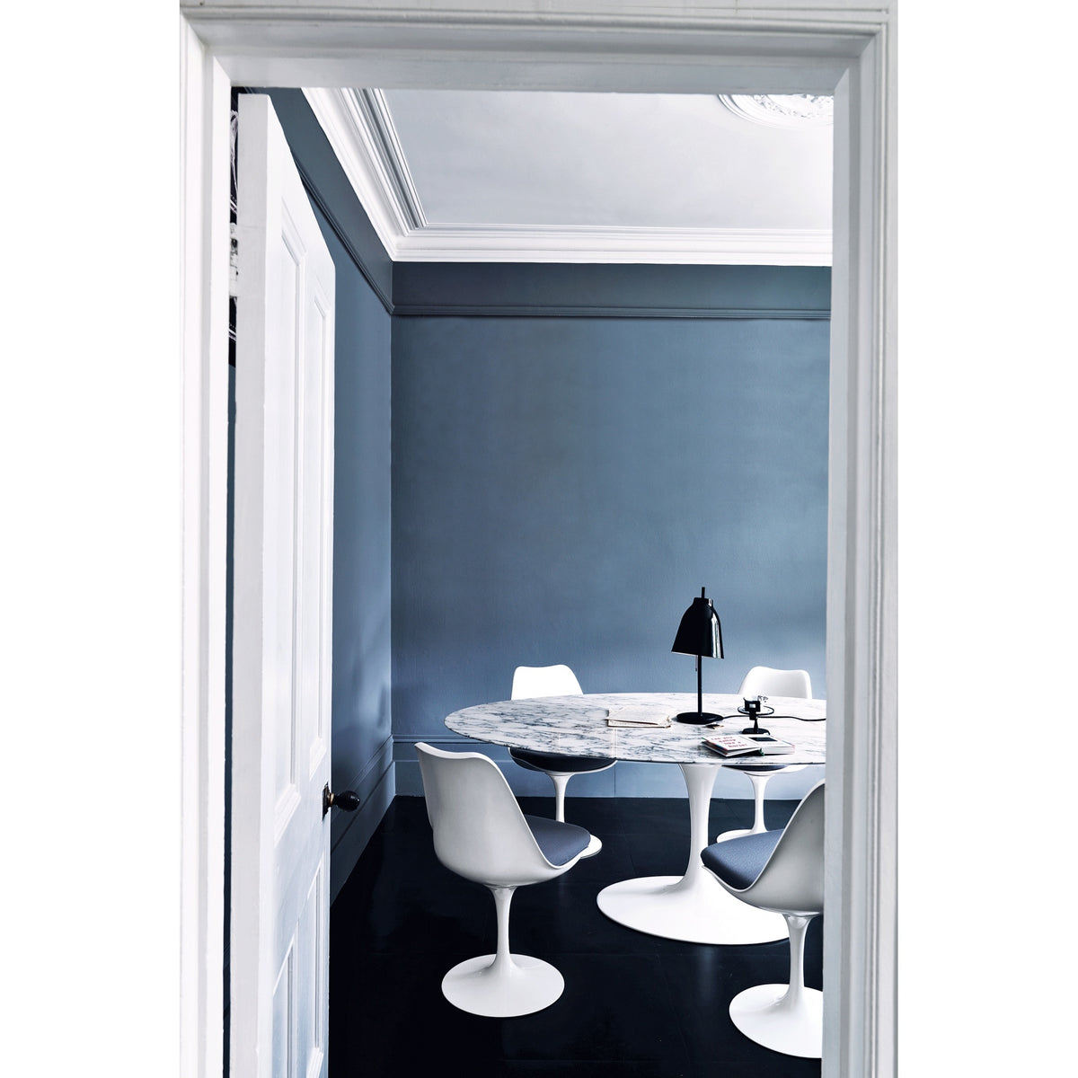 White and Navy PU Chelsea Side Chair
