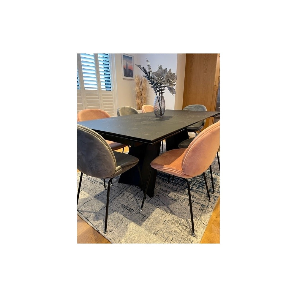 Luxurious Light Grey Velvet Dining Chair with Black Metal Legs
