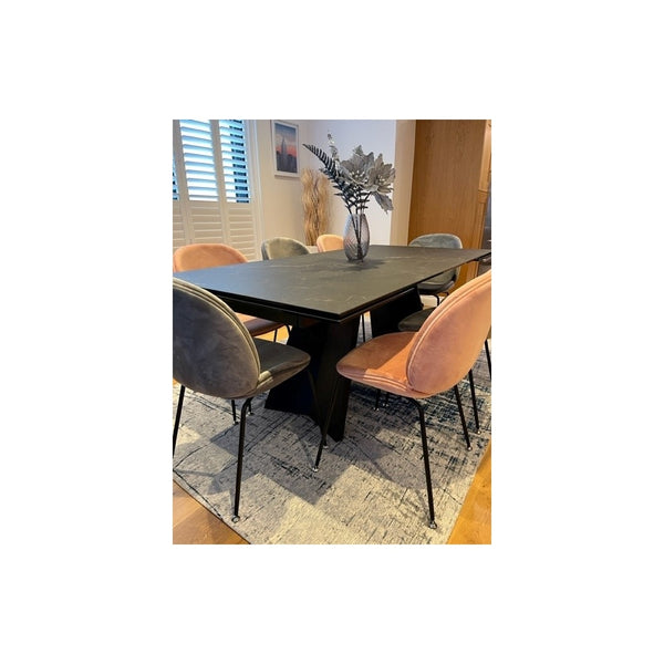 Luxurious Light Grey Velvet Dining Chair with Black Metal Legs