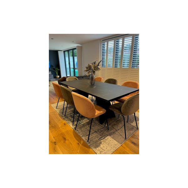 Luxurious Light Grey Velvet Dining Chair with Black Metal Legs