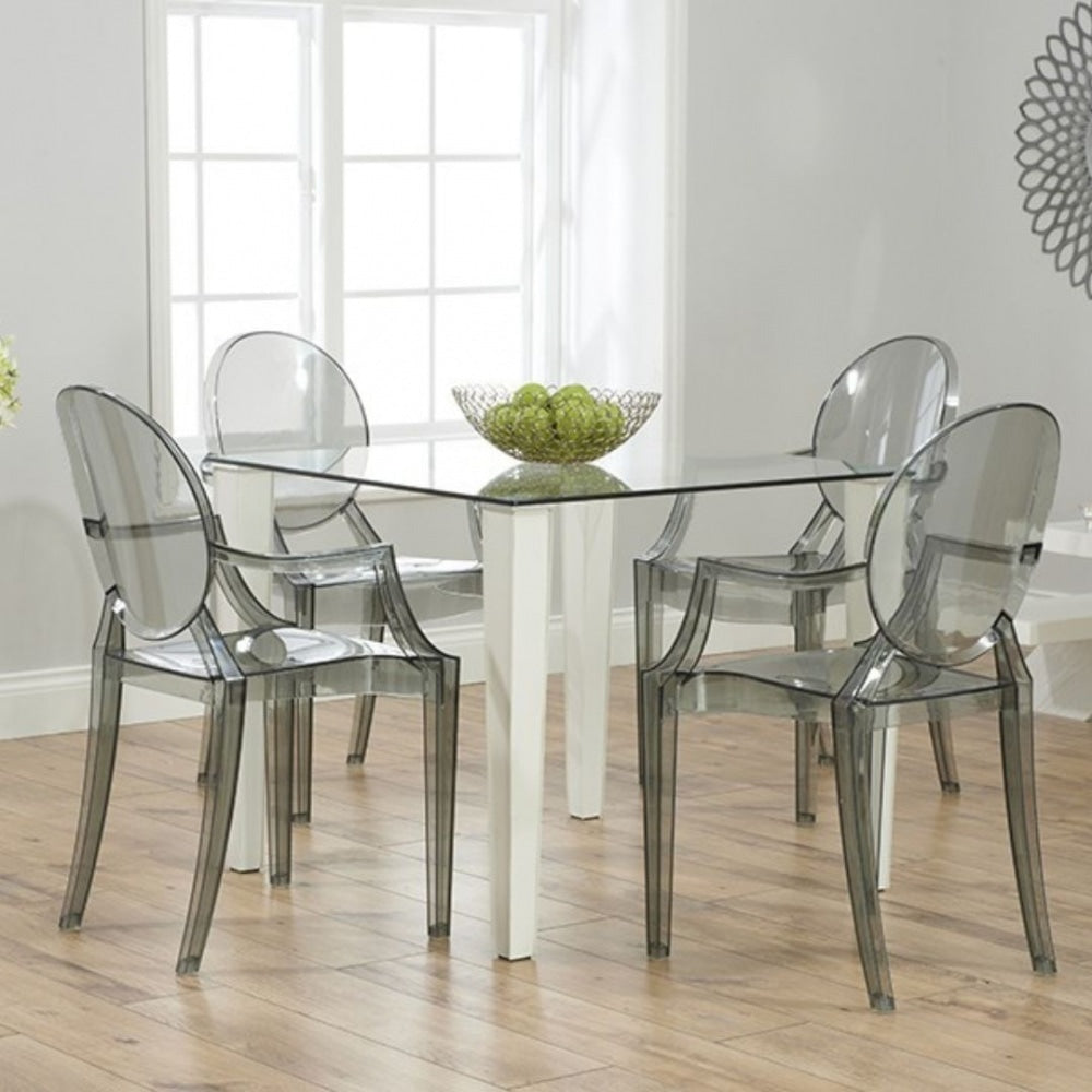 Smoke Grey Ghost Style Plastic Louis Armchair