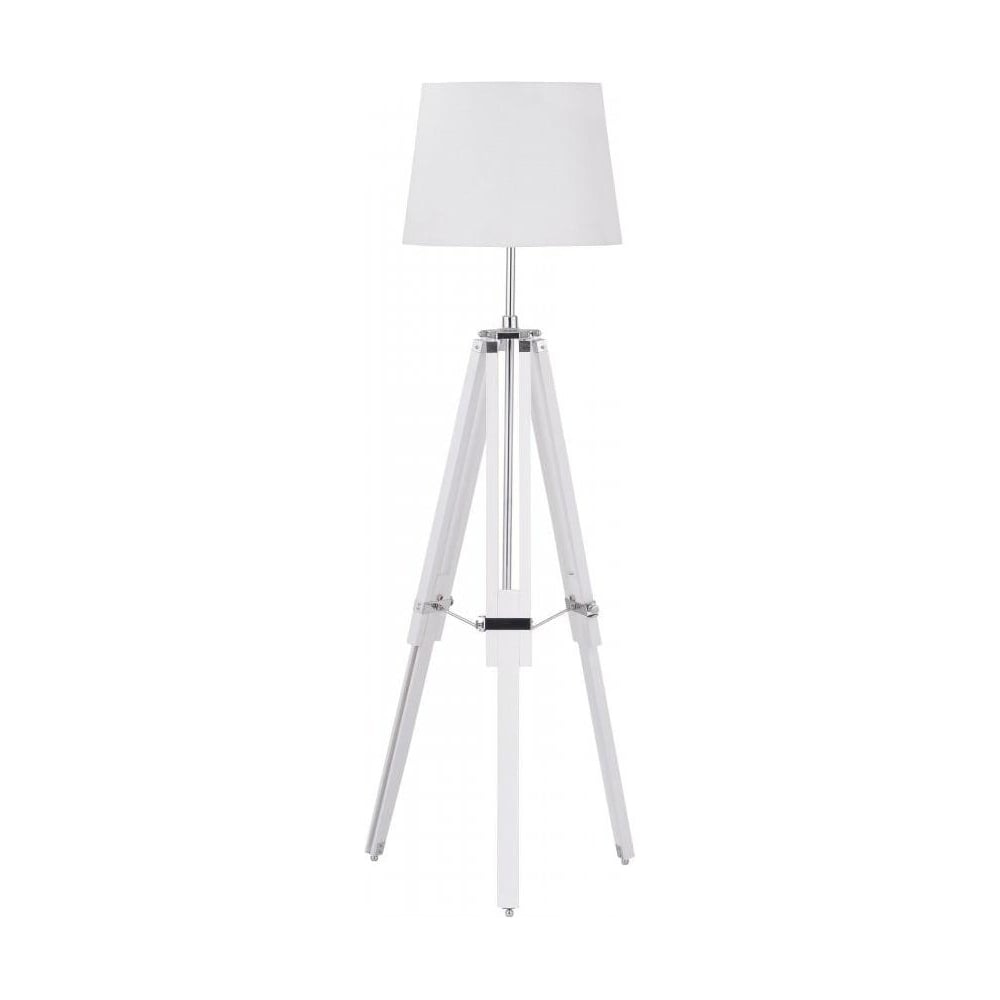 White Wood and Chrome Tripod Floor Standing Lamp