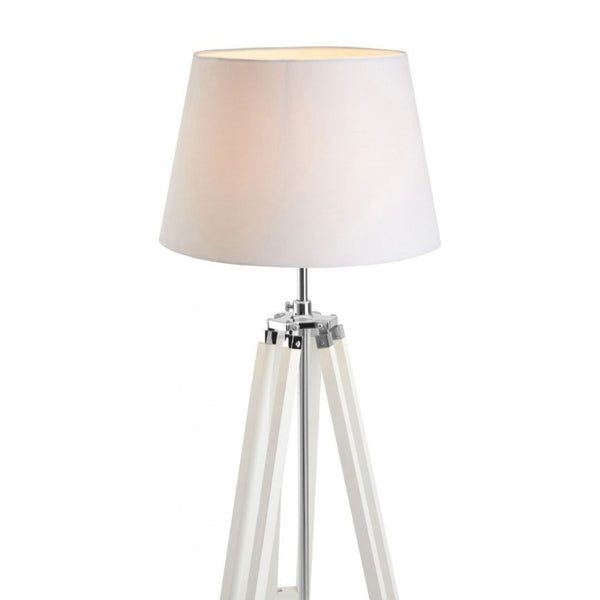 White Wood and Chrome Tripod Floor Standing Lamp