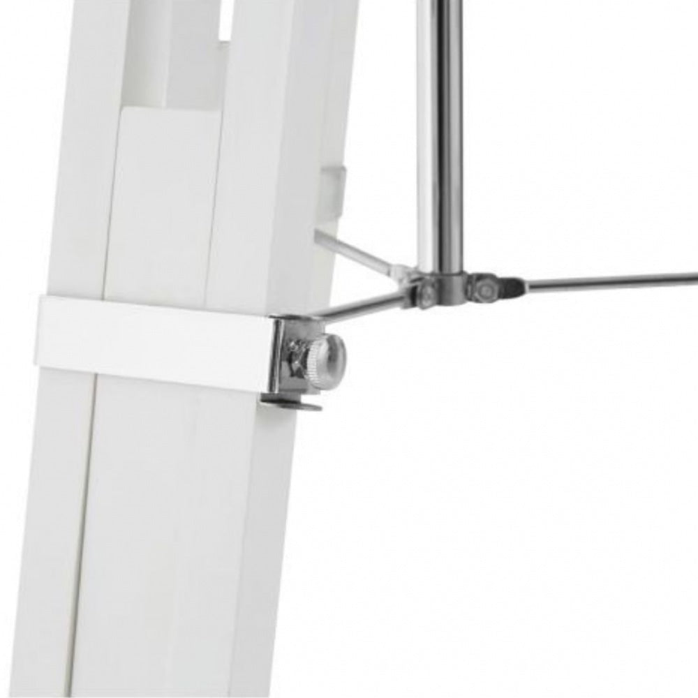 White Wood and Chrome Tripod Floor Standing Lamp