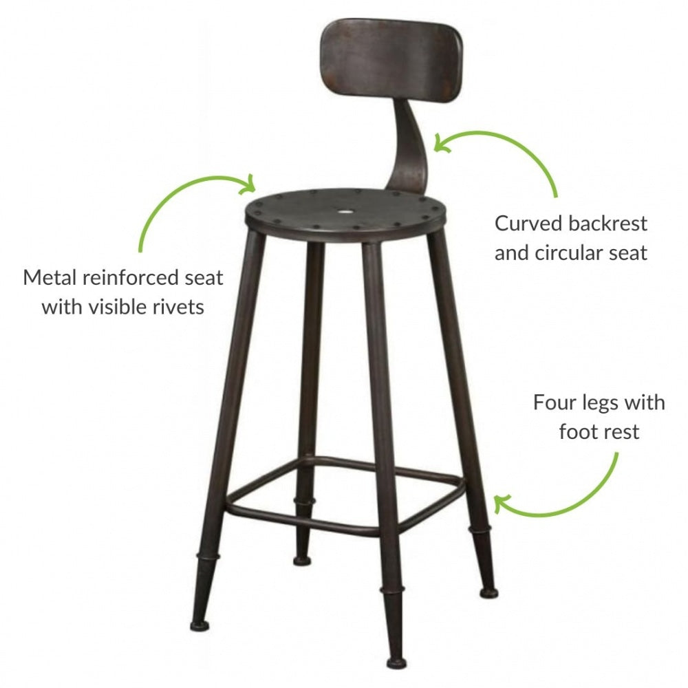 Dark Grey Metal Warehouse Style Bar Stool