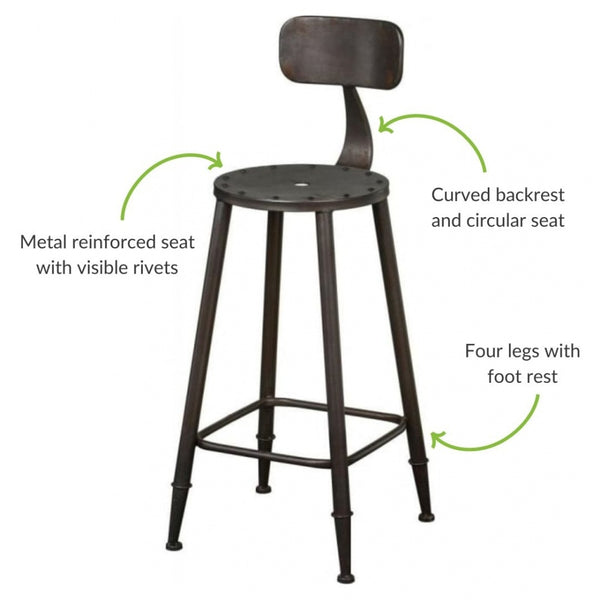 Dark Grey Metal Warehouse Style Bar Stool