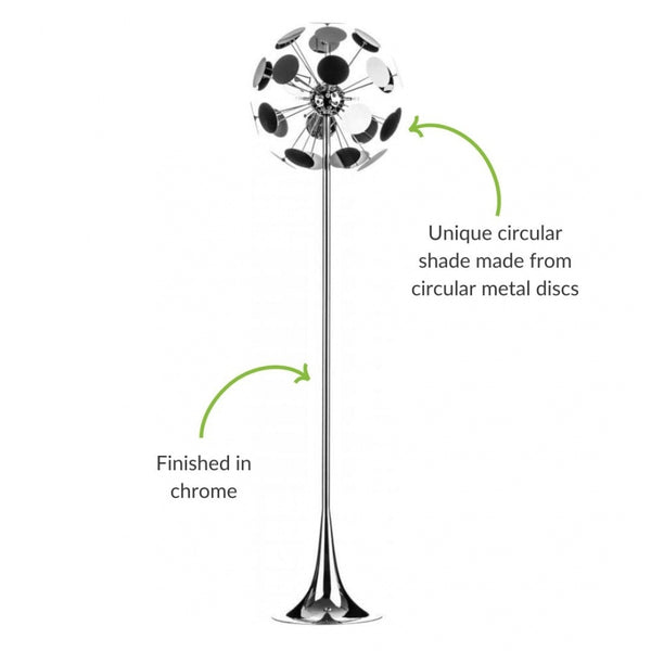 Chrome Tall Floor Standing Lamp with Disc Shade