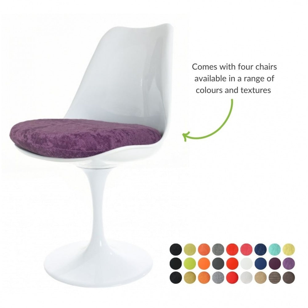 Chelsea Set - White Large Circular Table with Four Chairs - Various Colours