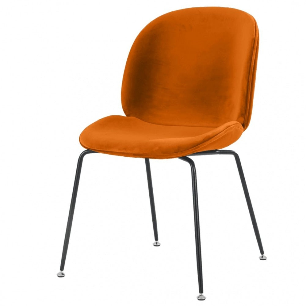 Luxurious Orange Velvet Dining Chair with Black Metal Legs