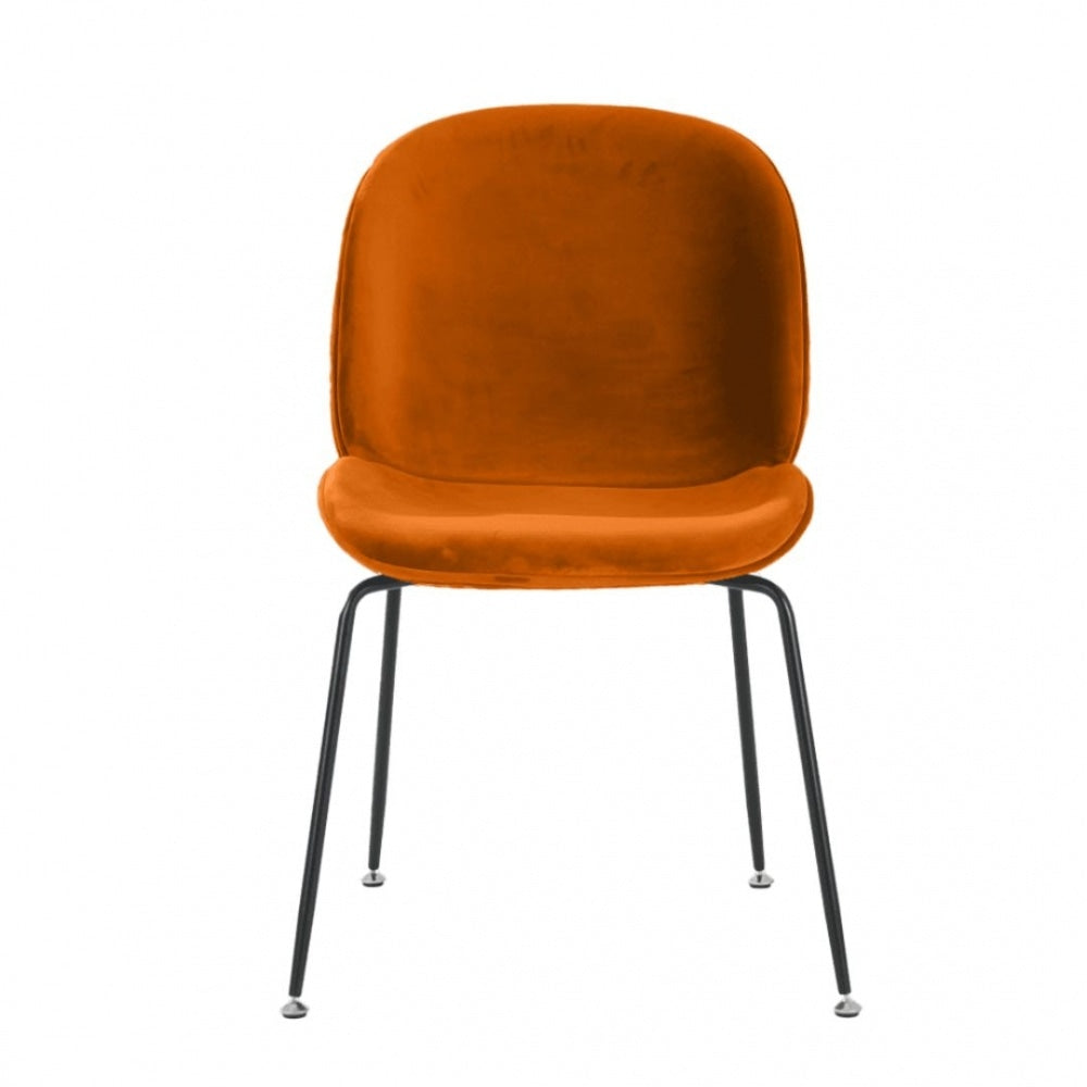Luxurious Orange Velvet Dining Chair with Black Metal Legs