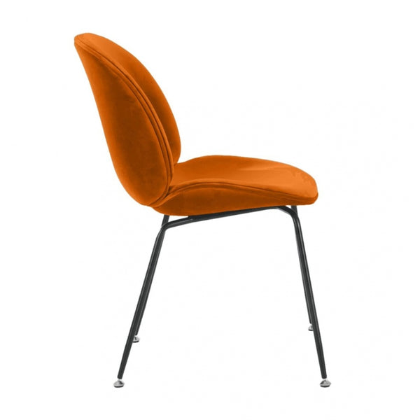 Luxurious Orange Velvet Dining Chair with Black Metal Legs