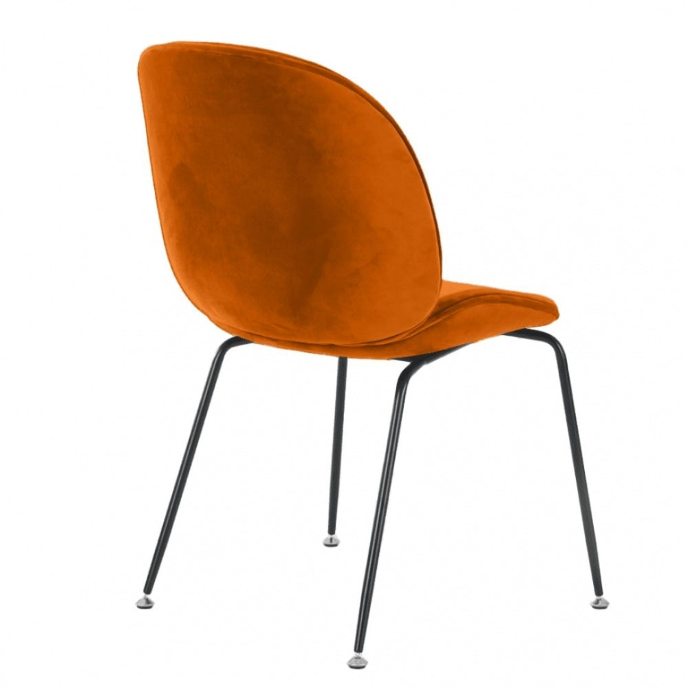 Luxurious Orange Velvet Dining Chair with Black Metal Legs