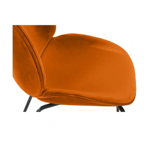 Luxurious Orange Velvet Dining Chair with Black Metal Legs