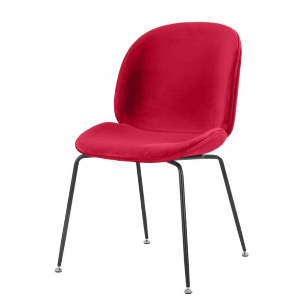 Luxurious Red Velvet Dining Chair with Black Metal Legs