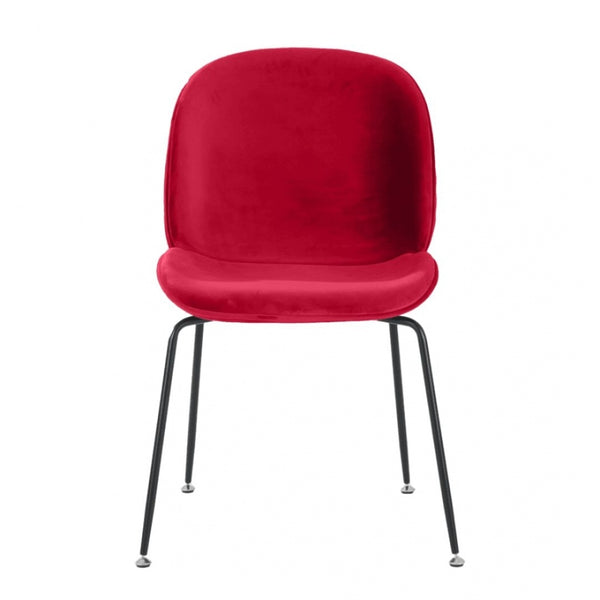 Luxurious Red Velvet Dining Chair with Black Metal Legs