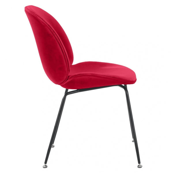 Luxurious Red Velvet Dining Chair with Black Metal Legs