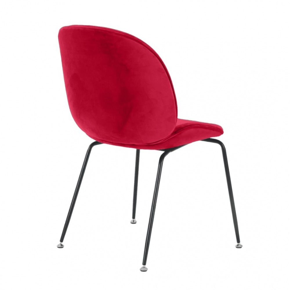 Luxurious Red Velvet Dining Chair with Black Metal Legs